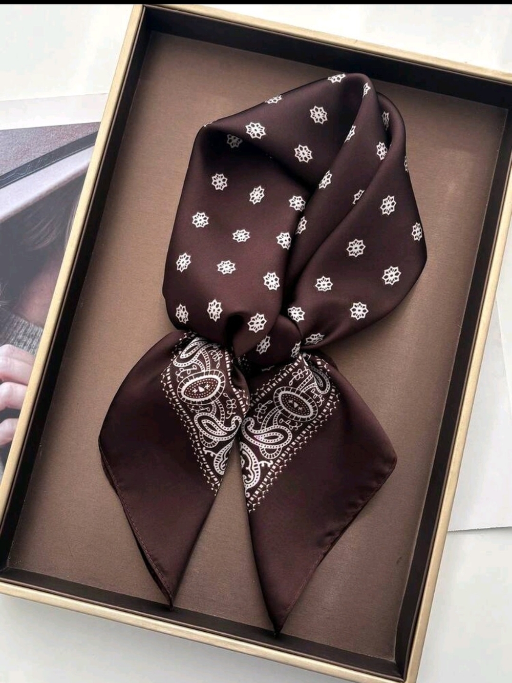 Men's Brown Patterned  Neck Scarf 26.8"/26.8"
